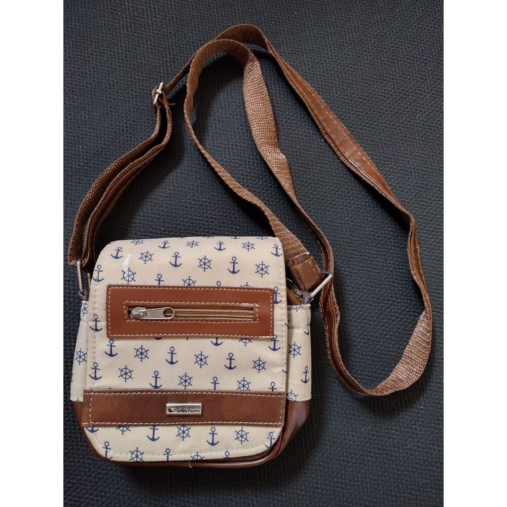 Collection Anchor Nautical Sailing Tan Blue Pattern Crossbody Bag